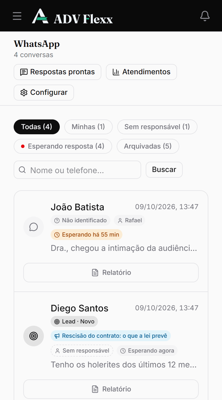 Caixa do WhatsApp no ADV Flexx, no celular